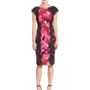 MAGGY LONDON NWT Floral Lace Cap Sleeve Sheath Dress 16